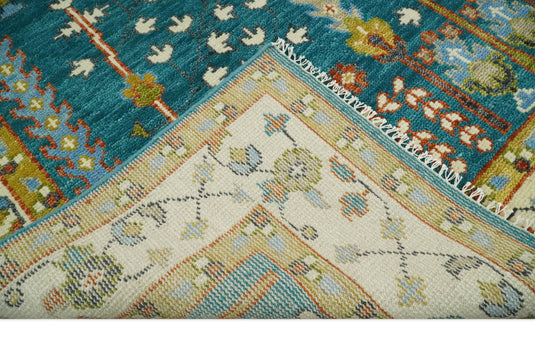 Teal and Ivory, Tree of Life Vintage Hand Knotted, Antique Turkish 5x8, 6x9, 8x10, 9x12, 10x14, 12x15 Wool Rug, Living Room | CP697S