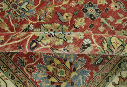 Hand Knotted Maroon, Olive, Beige And Ivory Herati Wool Rug 9x12 ft Ideal for Living, Bedroom And Dining Rooms | CP2469912