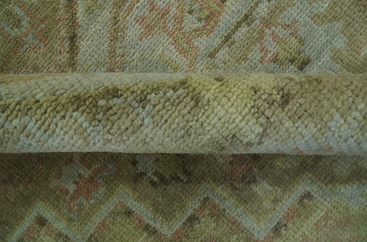 Custom Made Hand Knotted Olive And Beige Traditional Design Wool Rug Wool Area Rug