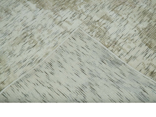 Modern Abstract Olive Green, Ivory And Charcoal Handloom 5x8 ft Bedroom, Living Room Rug Wool And Viscose Area Rug