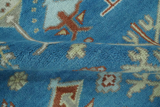 Tree Of Life Traditional Blue, Ivory, Gray and Rust Hand Knotted 8x10 ft wool Area Rug