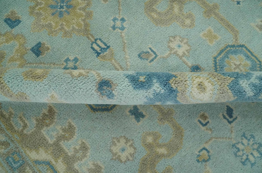 Custom Made Hand Knotted Traditional Pattern Blue And Beige Wool Area Rug