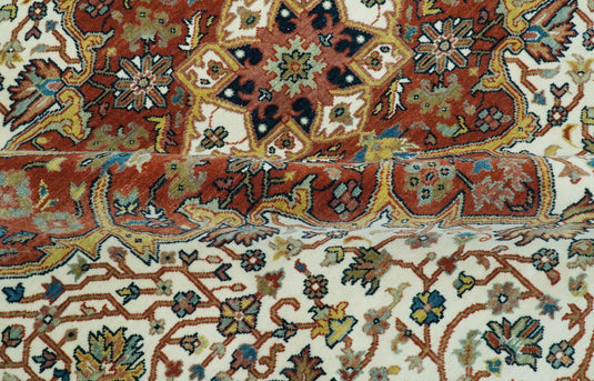 Hand Knotted Traditional Herati Ivory, Rust, Blue And Gold Wool Rug 8x10 ft Ideal for Living, Bedroom And Dining Rooms | CP2427810