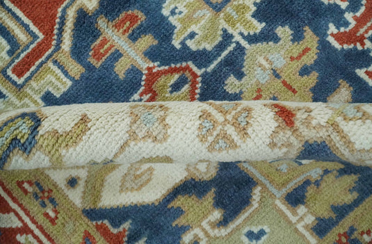 Traditional Pattern Blue, Ivory, Red and Beige Hand Knotted 8x10 ft wool Area Rug