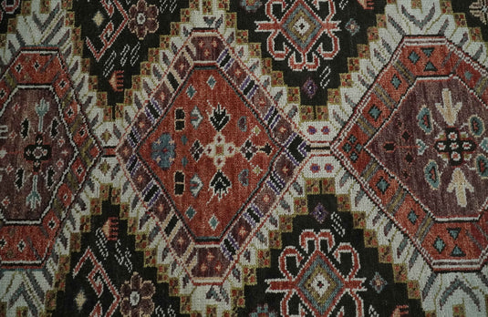 Rust, Black and Ivory Wool Traditional Antique Vintage Persian Hand knotted Area Rug