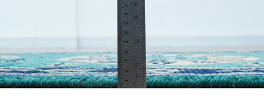 Traditional Khotan Design Teal And Blue 3x6 ft Hand Knotted Wool Area Rug
