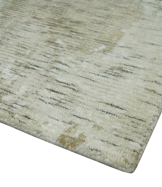 Modern Abstract Olive Green, Ivory And Charcoal Handloom 5x8 ft Bedroom, Living Room Rug Wool And Viscose Area Rug