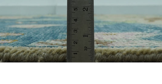 Custom Made Nature Vintage Style Beige And Blue Hand Knotted Wool Area Rug