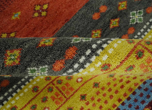 Green, Rust and Multicolored Hand knotted 8x10 Tribal Gabbeh Traditional Wool Area Rug