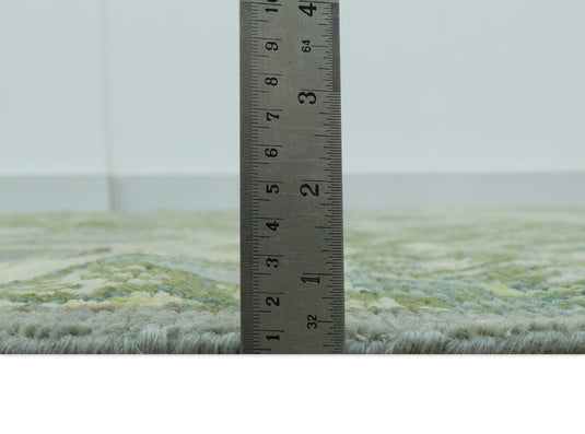 Custom Made Nature Theme Green And Gray Hand Knotted Wool Area Rug