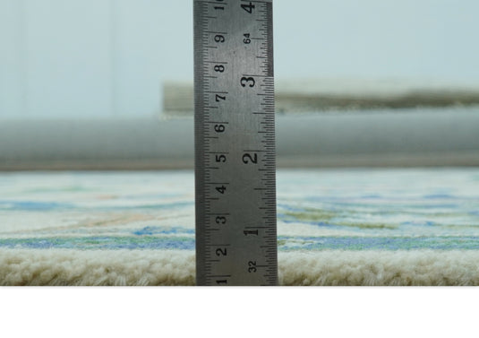 Beige And Blue Traditional Floral Motifs Hand Tufted 8x10 ft Bedroom, Living Room Rug Wool Area Rug