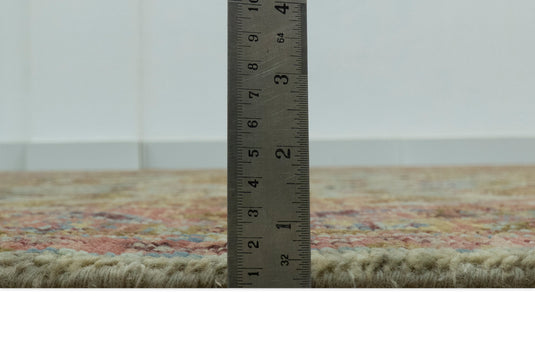 Beige, Peach And Green Transition Hand Knotted 8x10 ft Wool Rug Ideal for Living, Bedroom And Dining Rooms