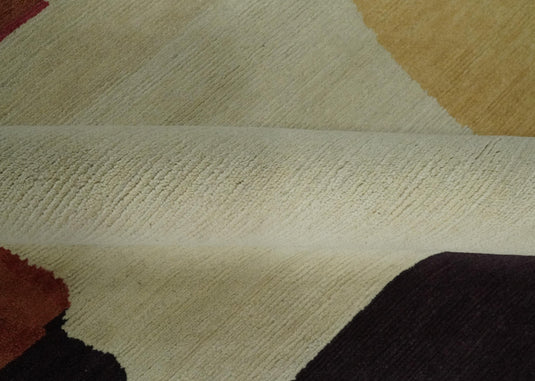 Modern Geometrical Pattern Hand Knotted Brown and Charcoal 5x6 ft Bedroom, Living Room Rug Wool Area Rug