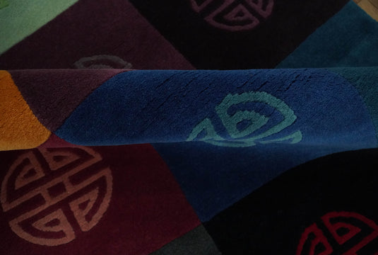 Modern Geometrical Pattern Handloom Multi Color 3x5 ft Bedroom, Living Room Rug Wool and Art Silk Area Rug AAOC2635