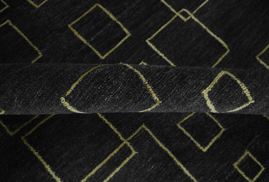 Modern geometrical pattern Hand Knotted Charcoal and Gold Color 5x8 ft Bedroom, Living Room Rug Wool and Art Silk Area Rug