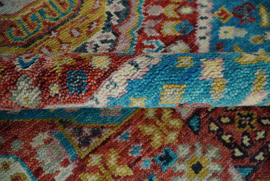 Traditional Persian Colorful Hand knotted Light Blue, Mustard and Red 6x9 ft Bedroom, Living Room Rug ,wool Area Rug