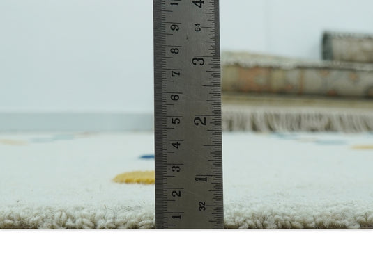 Modern Dots White, Blue, Yellow And Rust Hand Tufted 8x10 ft Bedroom, Living Room Rug Wool Area Rug