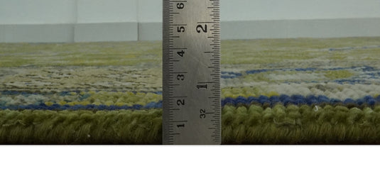 Custom Made Green And Blue Hand Knotted Traditional Floral Wool Area Rug