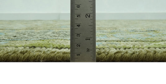 Custom Made Hand Knotted Green, Grey And Blue Traditional Floral Wool Area Rug