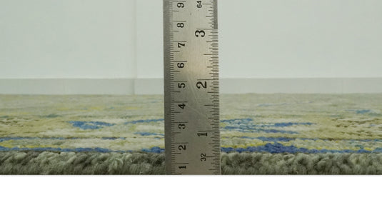 Custom Made Hand Knotted Olive, Green And Blue Traditional Floral Wool Area Rug