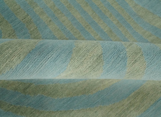 Modern geometrical Hand Knotted Olive and Blue 5x8 ft Bedroom, Living Room Rug Wool Area Rug