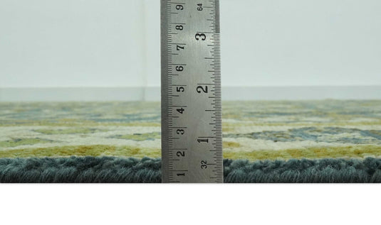 Traditional Motifs Blue And Olive Hand Knotted Wool Rug 8x10 ft Ideal for Living, Bedroom And Dining Rooms