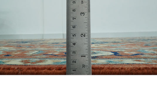 Hand Knotted Rust, Ivory And Teal Traditional Heriz Wool Rug 8x10 ft Ideal for Living, Bedroom And Dining Rooms