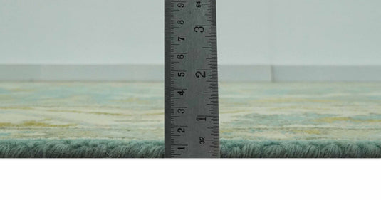 Custom Made Hand Knotted Oriental Oushak Aqua, Olive And Ivory Wool Area Rug