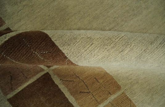 Modern Geometrical Hand knotted Olive, Brown and Beige 4x6 ft Bedroom, Living Room Rug Wool Area Rug