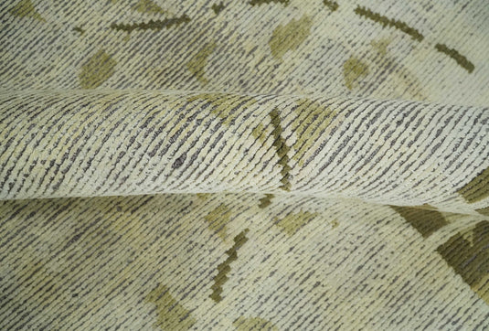 Modern Geometrical Floral Hand Knotted Olive and Ivory 4x6 ft Bedroom, Living Room Rug Wool and Art Silk Area Rug