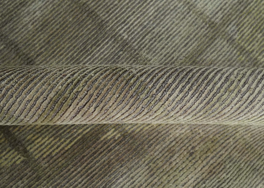 Modern Geometrical Hand Knotted Olive, Brown and Beige 5x8 ft Bedroom, Living Room Rug Wool and Art Silk Area Rug