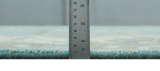 8x10 Aqua, Ivory and Charcoal Hand Knotted Oriental Oushak Wool Area Rug