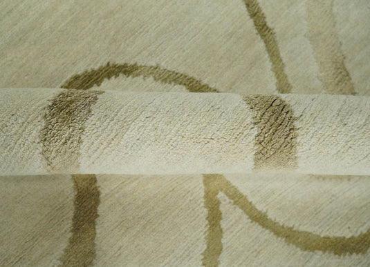Swirl Pattern Hand Knotted Beige and Olive 5x8 ft Bedroom, Living Room Rug Wool and Art Silk Area Rug
