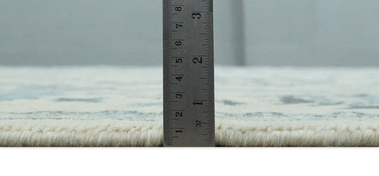 Traditional 8x10 Beige and Blue Hand Knotted Oriental Oushak Wool Area Rug