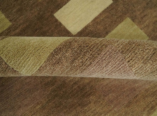 Modern Geometrical Pattern Handloom Brown, Beige and Olive 4x6 ft Bedroom, Living Room Rug , Wool Area Rug AAOC746
