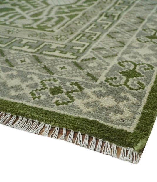 Traditional Oriental Oushak Hand knotted Green, Ivory and Silver 8x10 ft Bedroom, Living Room Rug ,wool Area Rug