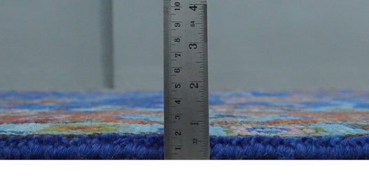 Hand knotted Traditional Floral Blue and Rust 9x12 wool Area Rug