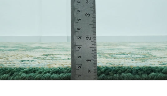 Custom Made Green, Beige And Ivory Traditional Heriz Hand Knotted Wool Area Rug