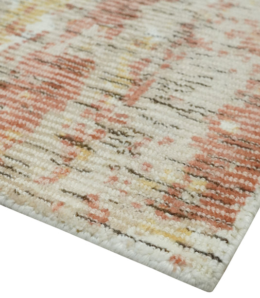 Modern Abstract Peach, Ivory, Gold and Beige Handloom 5x8 ft Bedroom, Living Room Rug Wool And Viscose Area Rug