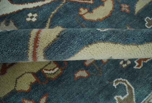 Traditional Oriental Oushak Hand knotted Dark Blue and Beige 8x10 ft Bedroom, Living Room Rug ,wool Area Rug