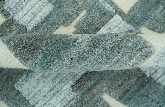 Modern Abstract Patten Ivory, Charcoal And Gray Hand Knotted 5x8 ft Bedroom, Living Room Rug Wool Area Rug