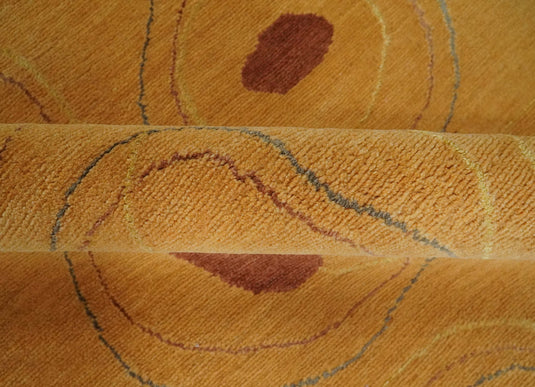 Contemporary geometrical Hand knotted Mustard and Rust 5x8 ft Bedroom, Living Room Rug Wool and Viscose Area Rug