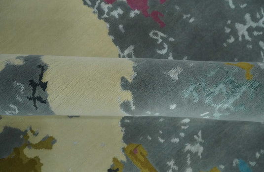 Colorful Abstract Gray, Olive, Ivory and Pink Hand Knotted 10x14 and 12x15 ft Bedroom, Living Room Rug Wool Area Rug
