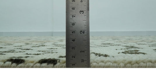 Leopard Print Ivory, Olive And Charcoal Hand Knotted 8x10 ft Wool Rug Ideal for Living, Bedroom And Dining Rooms