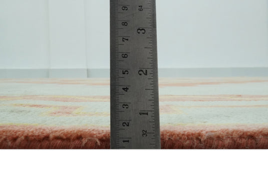 Southwestern Peach, Silver And Yellow Hand knotted Wool Rug 8x10 ft Ideal for Living, Bedroom And Dining Rooms