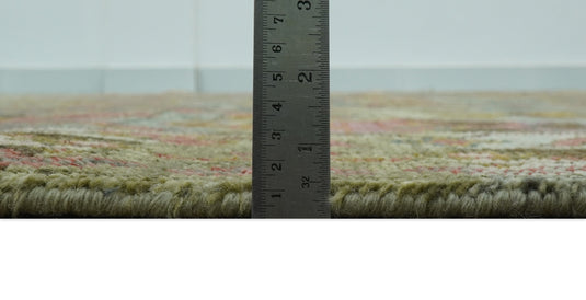 Green, Pink, Gold And Silver Traditional Hand Knotted 8x10 ft Wool Rug Ideal for Living, Bedroom And Dining Rooms