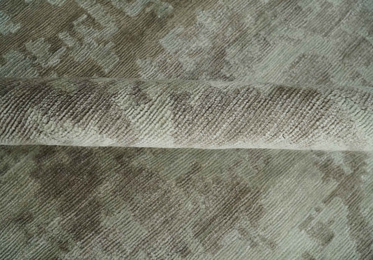 Modern Hand knotted Olive and Silver 6x9 ft Bedroom, Living Room Rug , Bamboo Silk Area Rug AAOC169