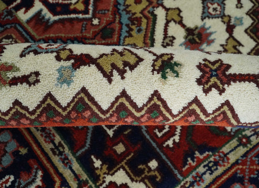 Hand Knotted Heriz Serapi Rug Ivory, Rust and Navy Blue 5x8 ft Ideal for Living, Bedroom, and Dining Rooms | CP189458S