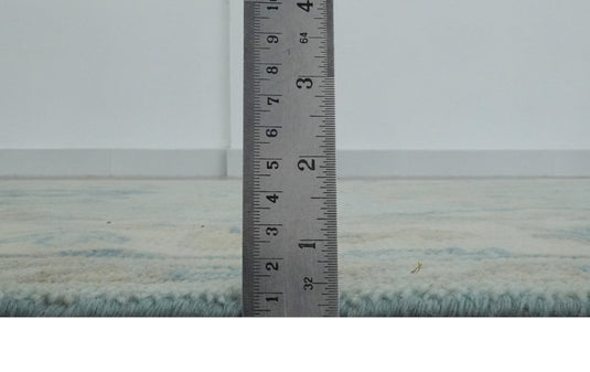 Custom Made Hand Knotted Traditional Pattern Blue And Beige Wool Area Rug