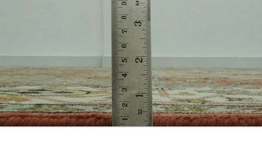 Hand Knotted Traditional Herati Green, Peach, Black, Ivory And Rust Wool Rug 8x10 ft Ideal for Living, Bedroom And Dining Rooms | CP2448810